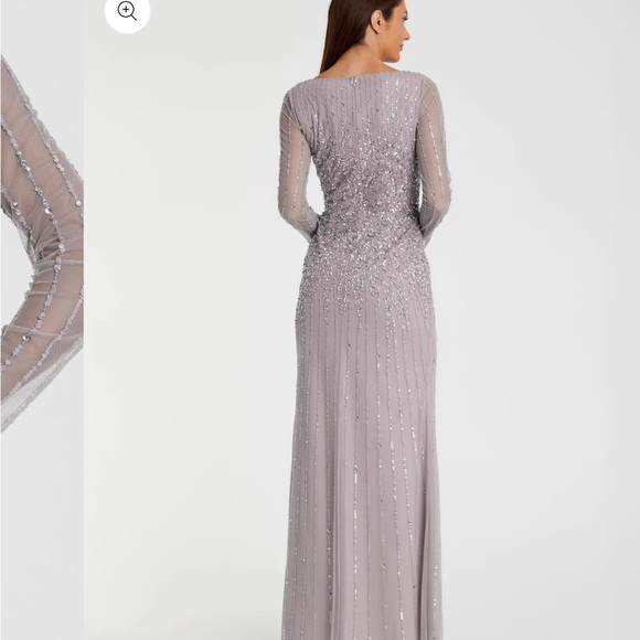 Mac Duggal Purple Sequin Long Sleeve Gown - Picture 3 of 5